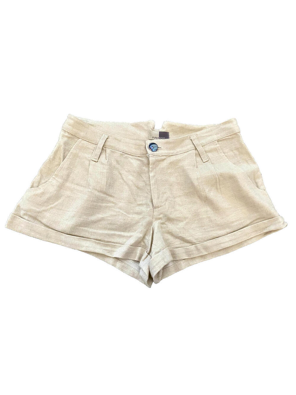 Piper Gore Beige Gold Metallic Mid-Rise Shorts 3" Inseam Pleated 100% Linen S